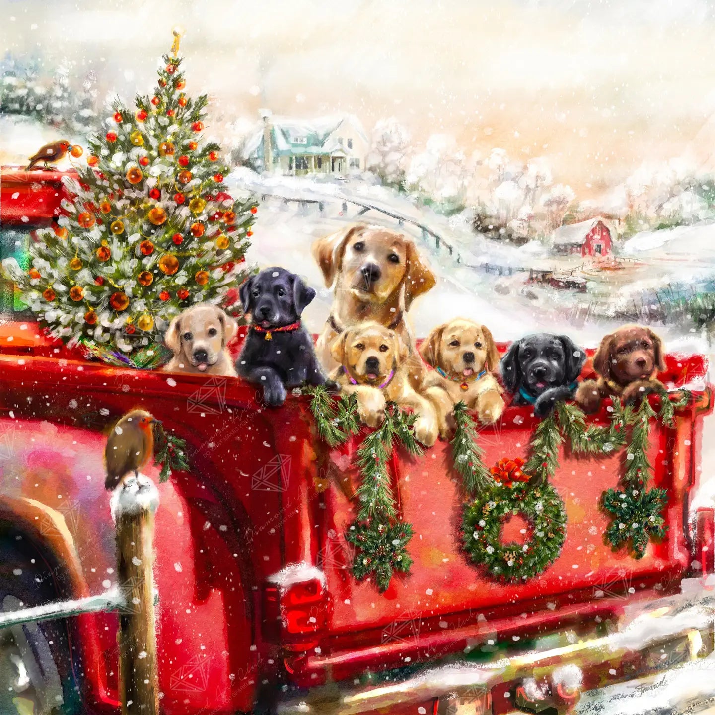 Diamond Art Club SQUARES Red Truck and Labradors